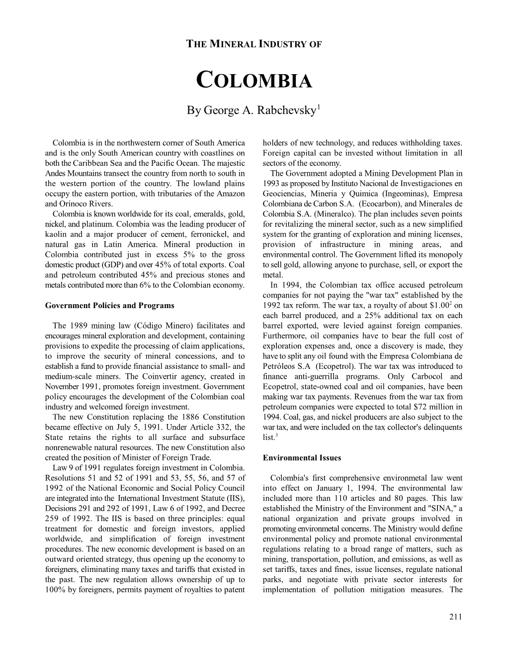COLOMBIA by George A