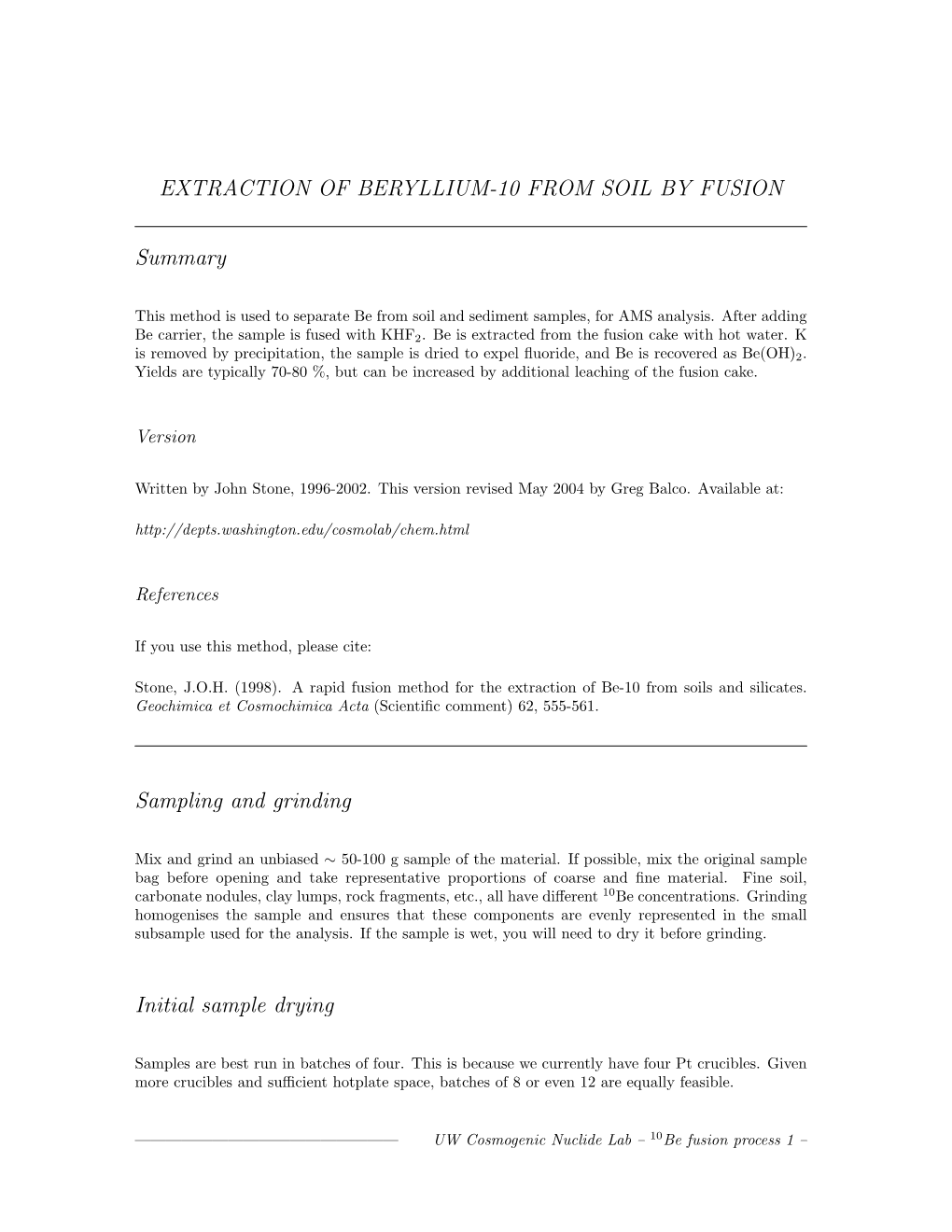 EXTRACTION of BERYLLIUM-10 from SOIL by FUSION Summary