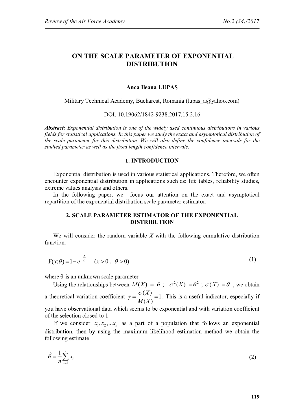 On the Scale Parameter of Exponential Distribution