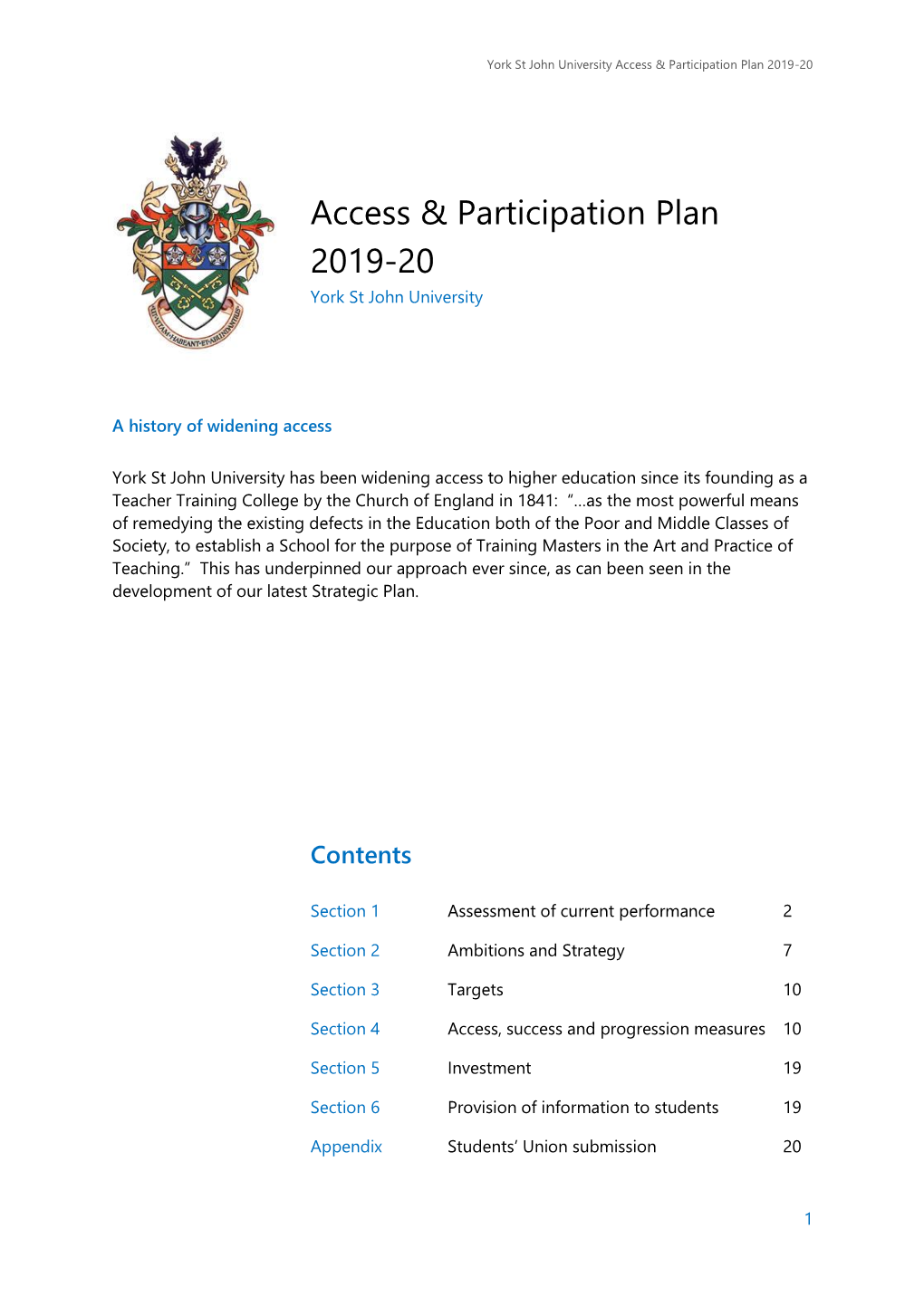 Access & Participation Plan 2019-20