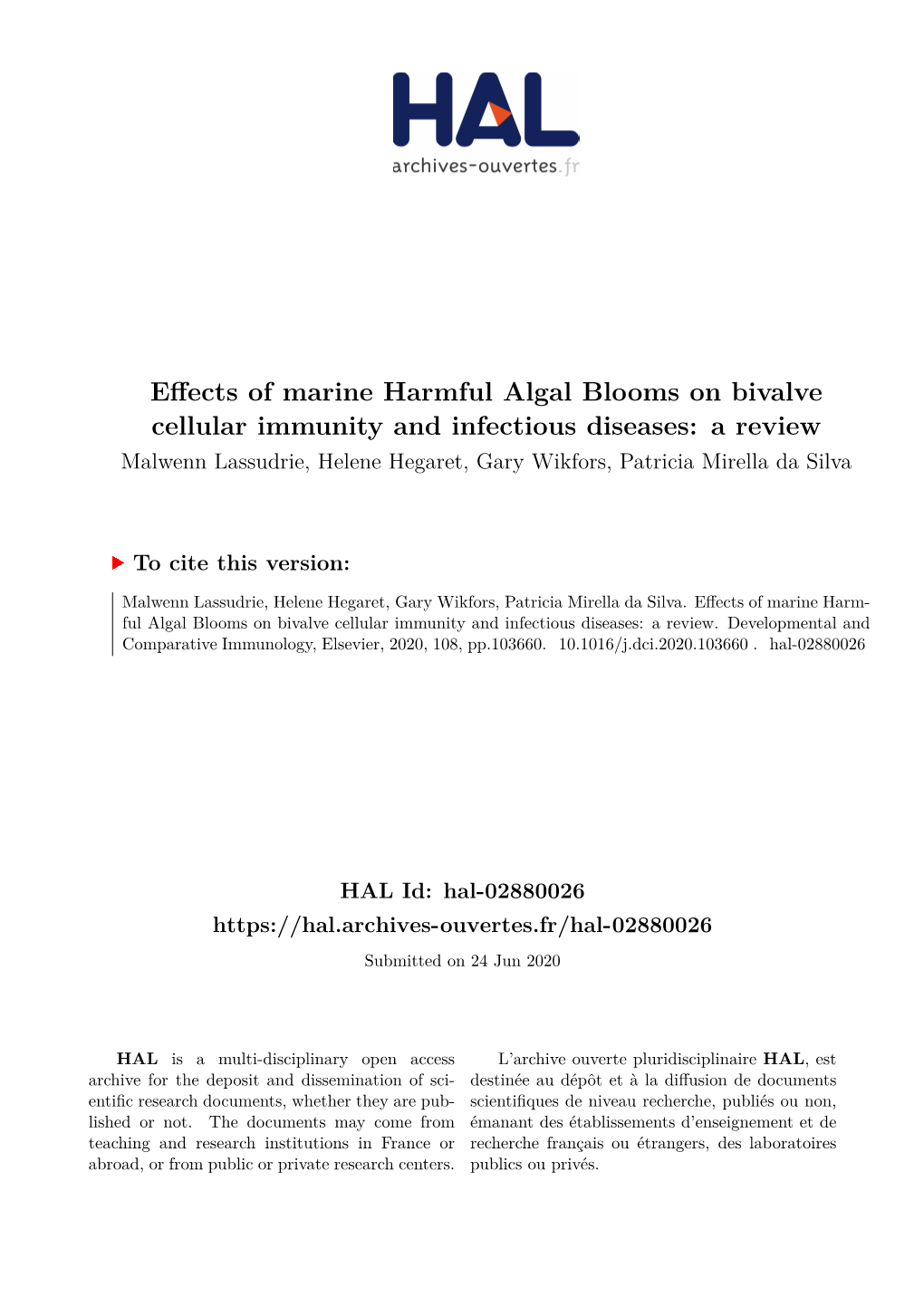 Effects of Marine Harmful Algal Blooms on Bivalve Cellular Immunity and Infectious Diseases: a Review