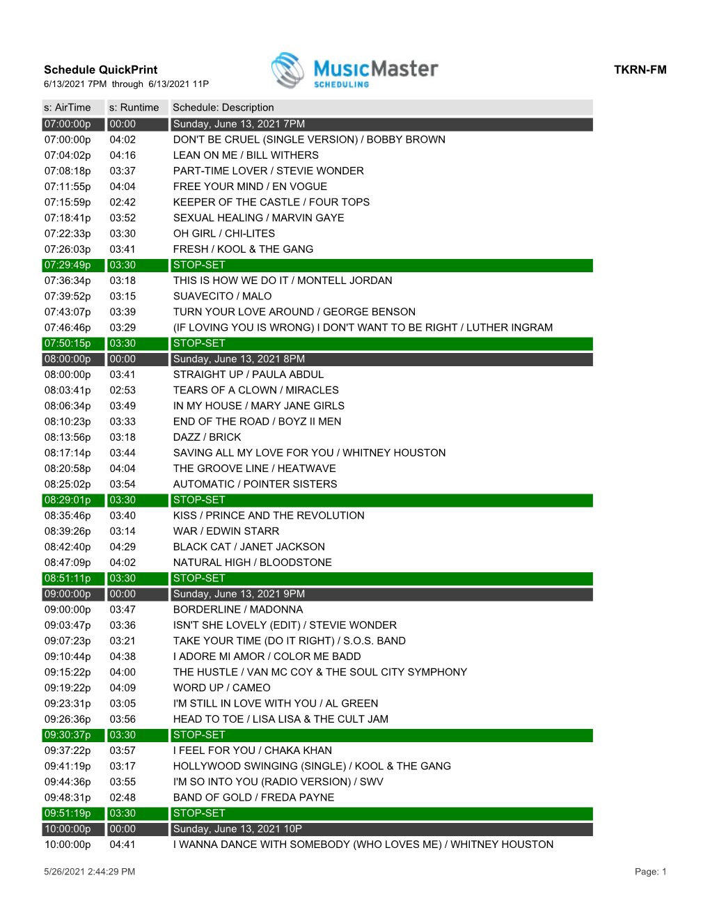 Schedule Quickprint TKRN-FM