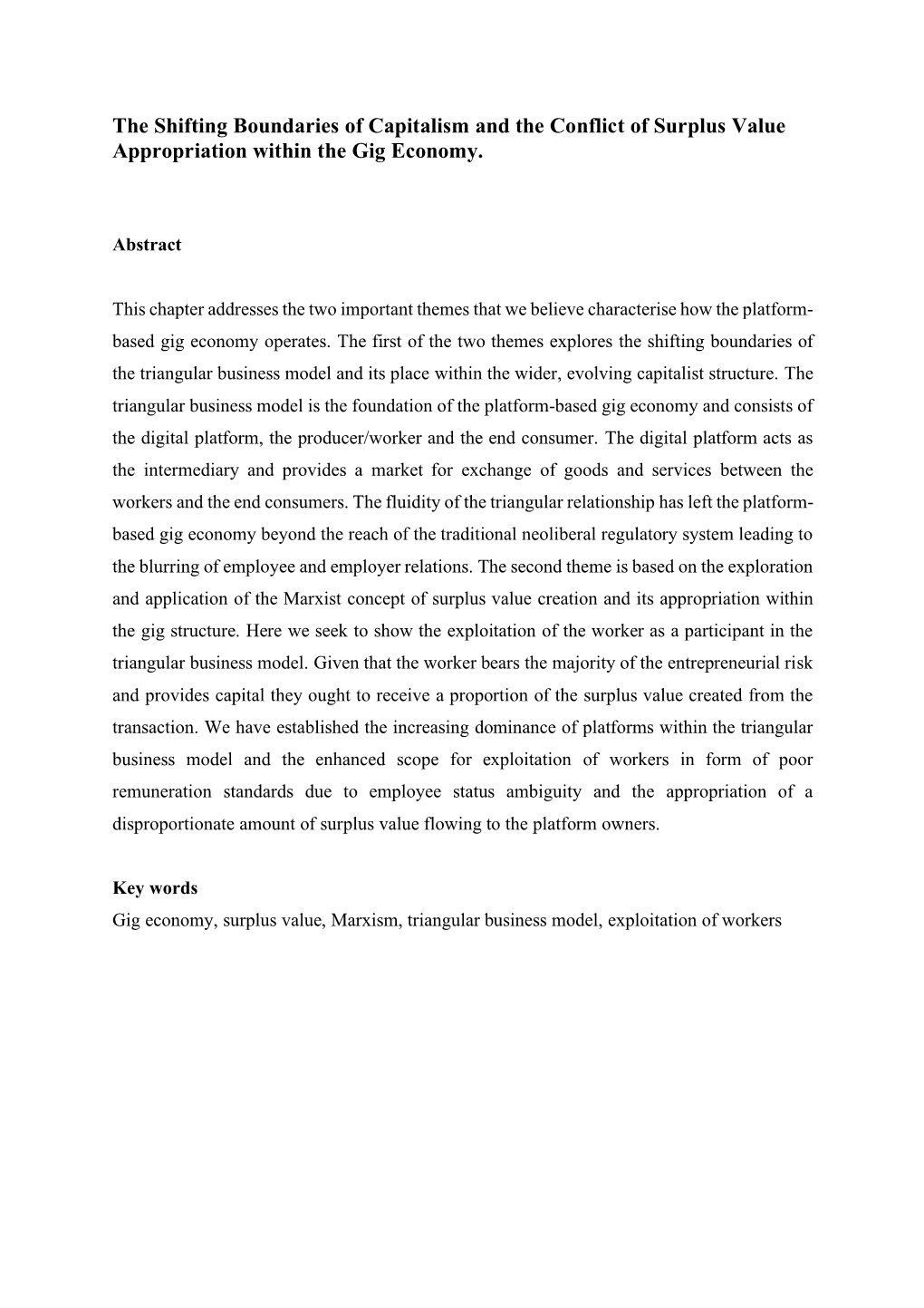 The Shifting Boundaries of Capitalism and the Conflict of Surplus Value Appropriation Within the Gig Economy