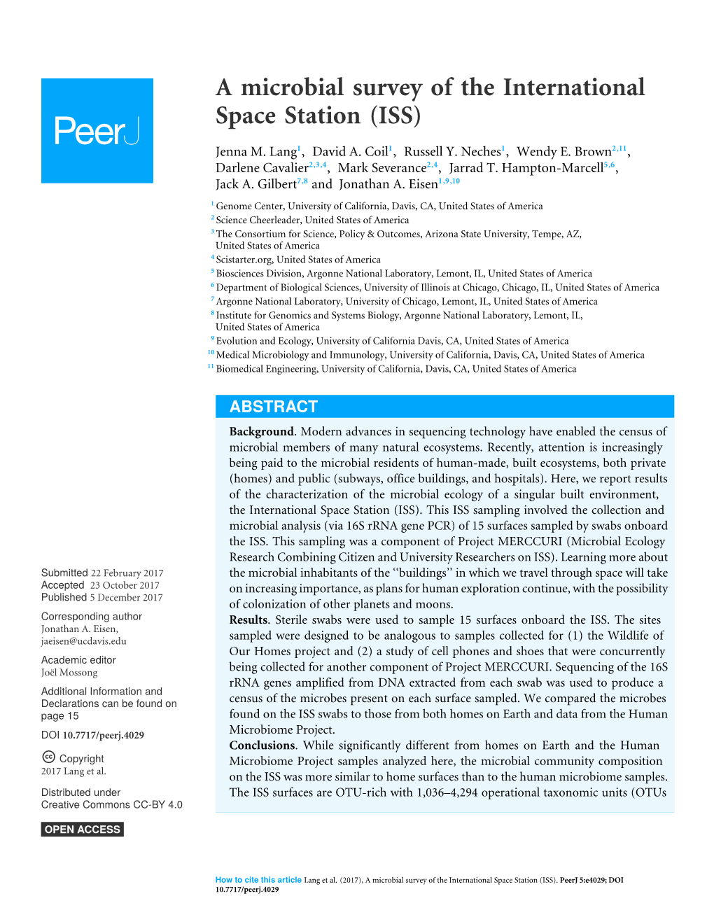 A Microbial Survey of the International Space Station (ISS)