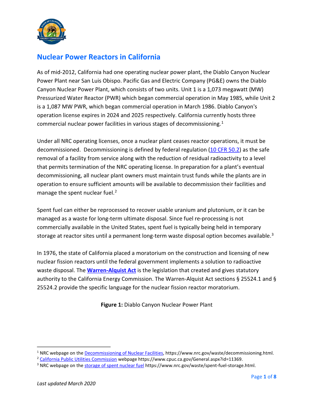 Nuclear Power Reactors in California