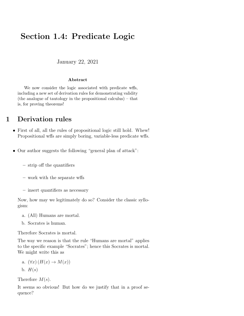 Section 1.4: Predicate Logic