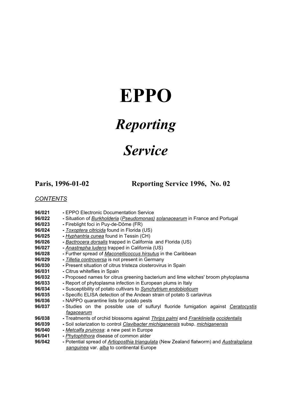 EPPO Reporting Service, 1996, No. 2
