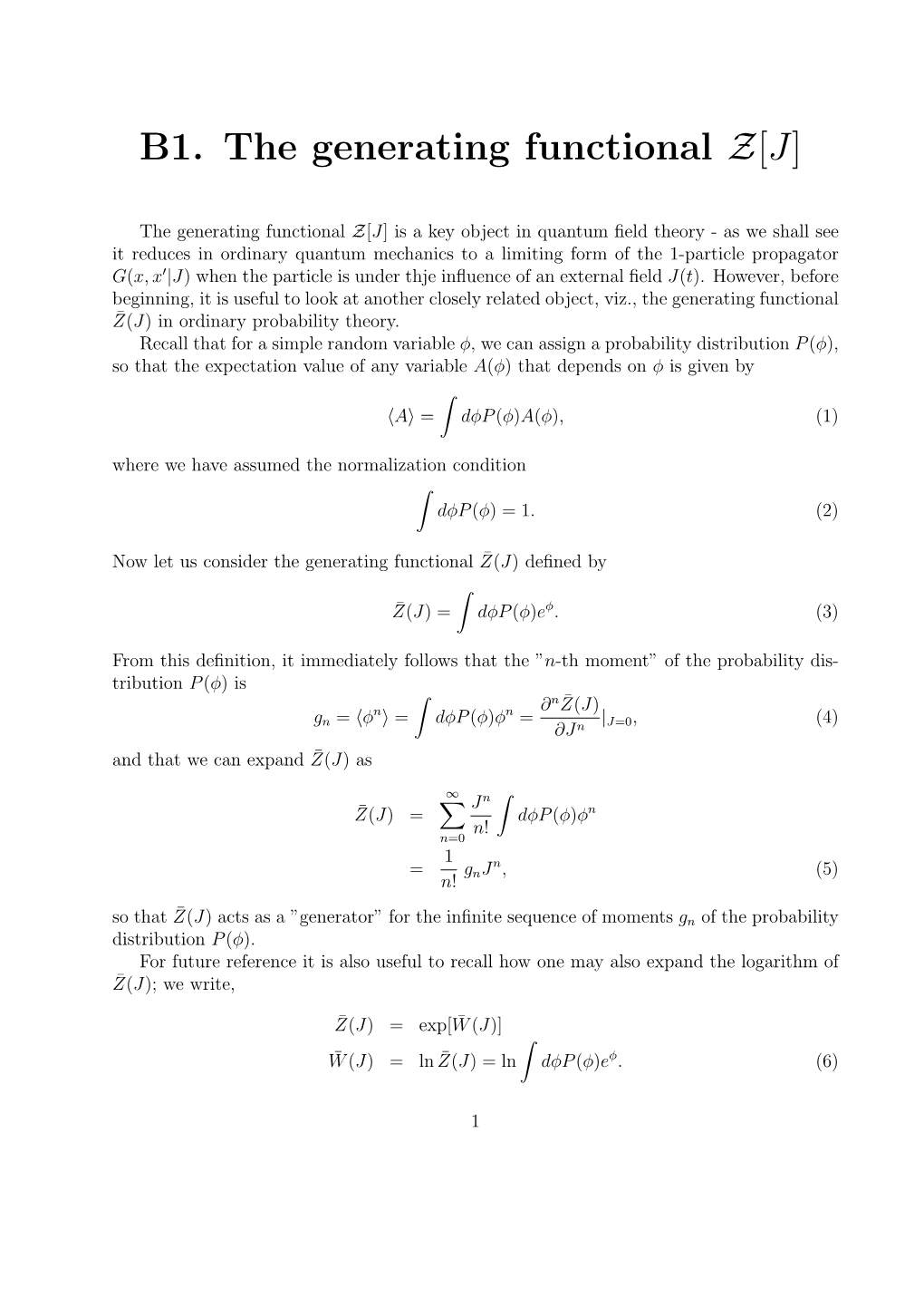 B1. the Generating Functional Z[J]