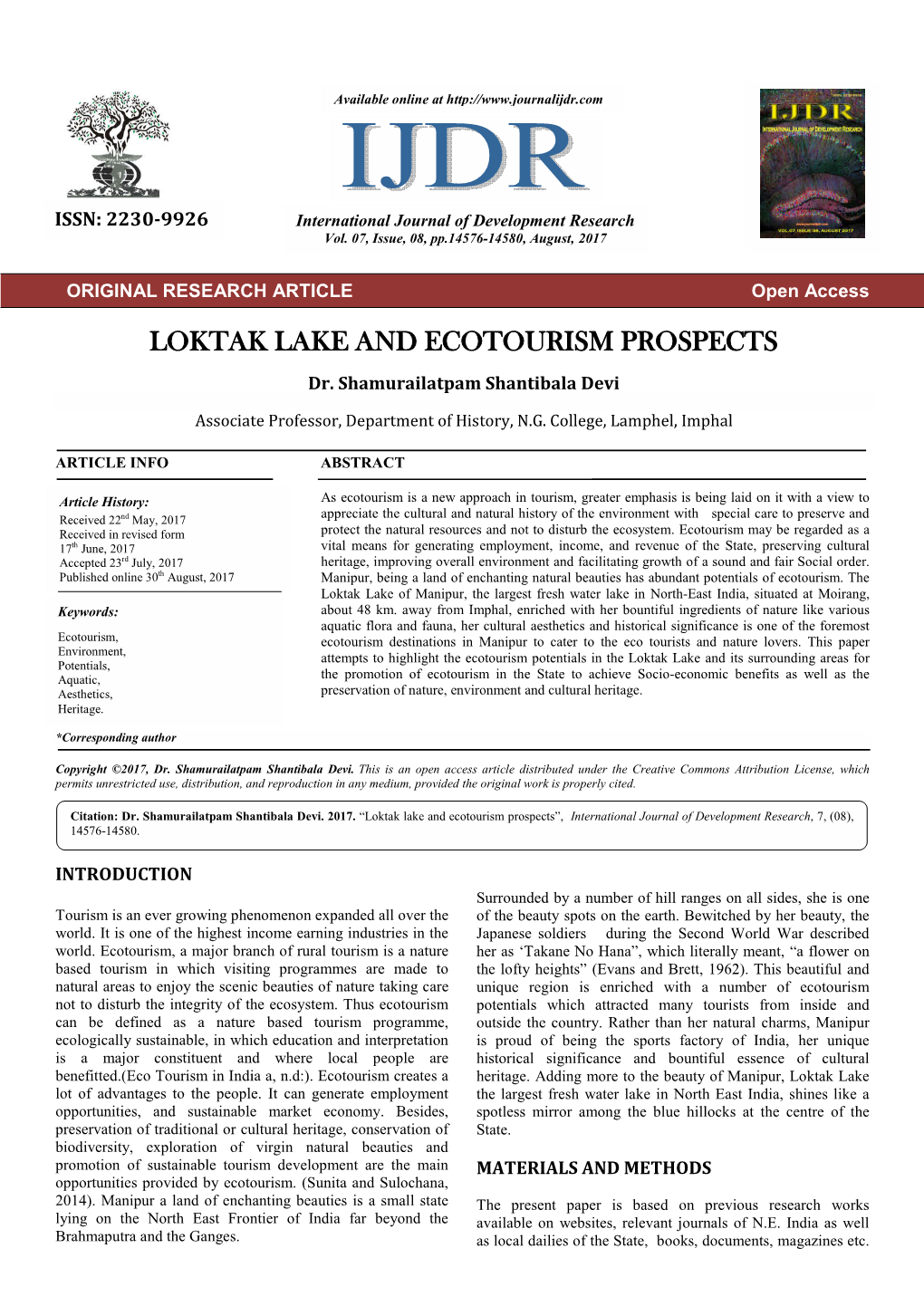 Loktak Lake and Ecotourism Prospects