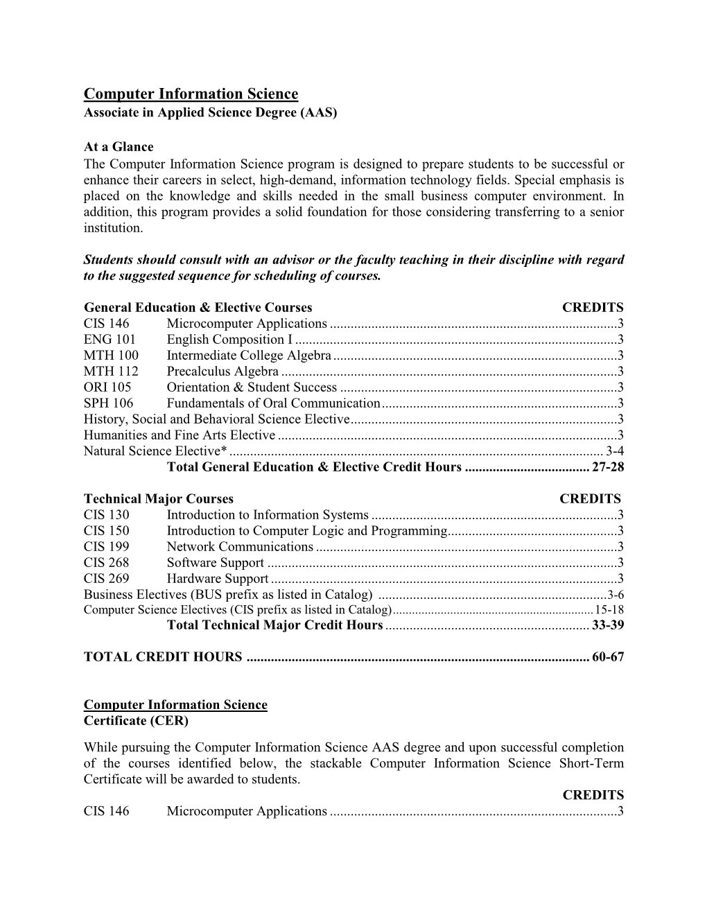 Computer Information Science Associate in Applied Science Degree (AAS)