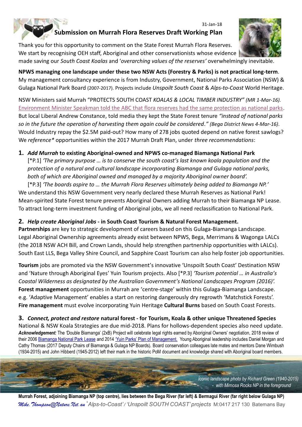 Submission on Murrah Flora Reserves Draft Working Plan Thank You for This Opportunity to Comment on the State Forest Murrah Flora Reserves