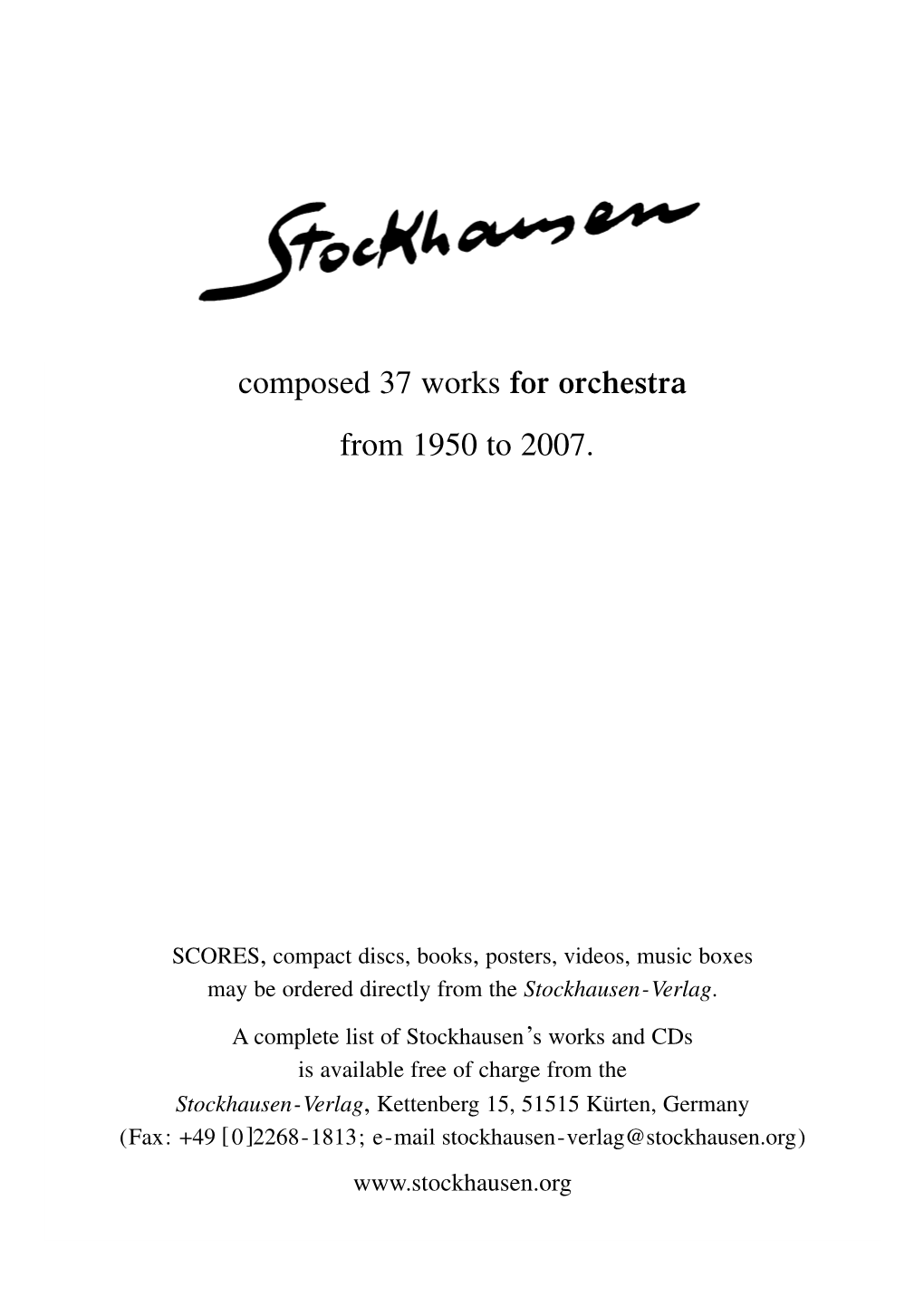 Stockhausen Works for Orchestra