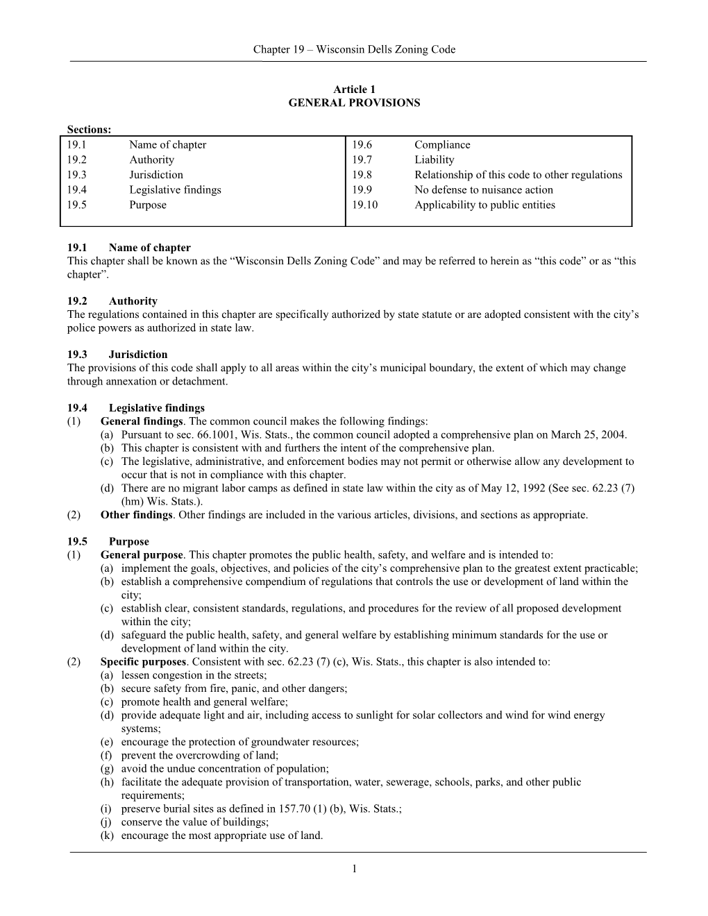 Chapter 19 Wisconsin Dells Zoning Code