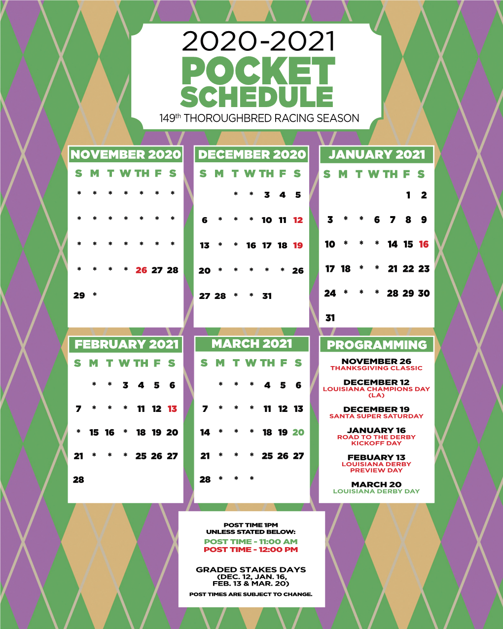 Pocket Calendar & Stakes Schedule