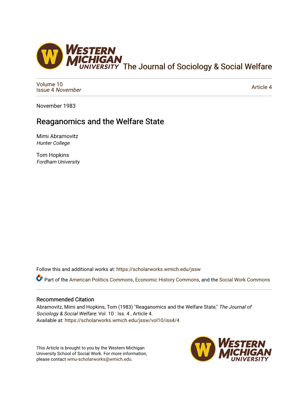 Reaganomics and the Welfare State