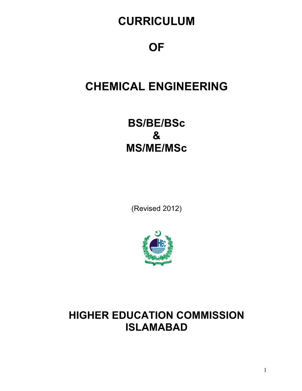 Curriculum of Chemical Engineering