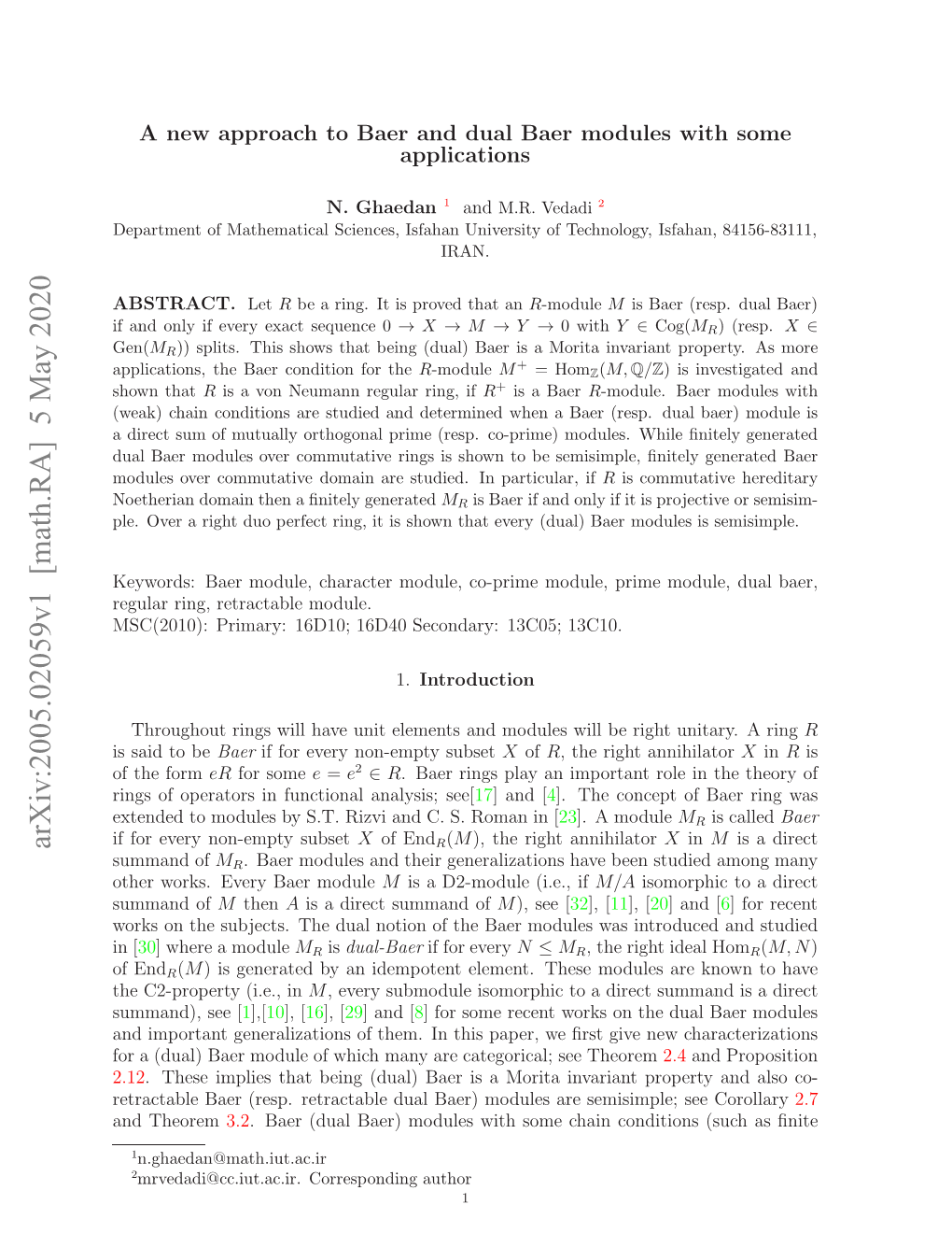 Arxiv:2005.02059V1 [Math.RA]