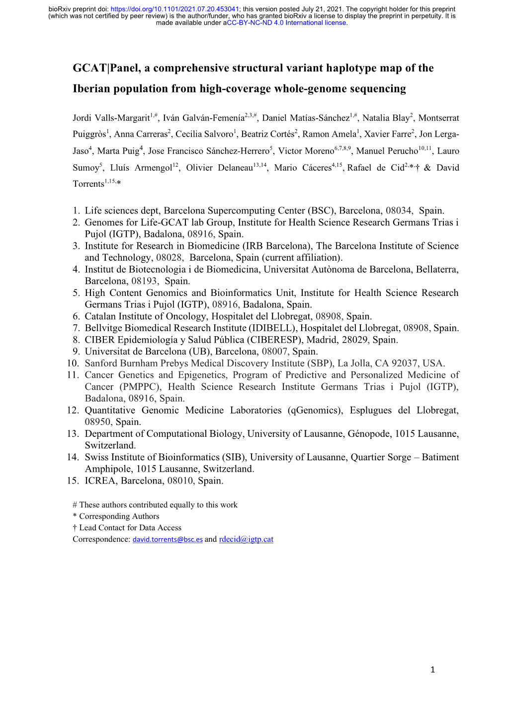 GCAT|Panel, a Comprehensive Structural Variant Haplotype Map of the Iberian Population from High-Coverage Whole-Genome Sequencing