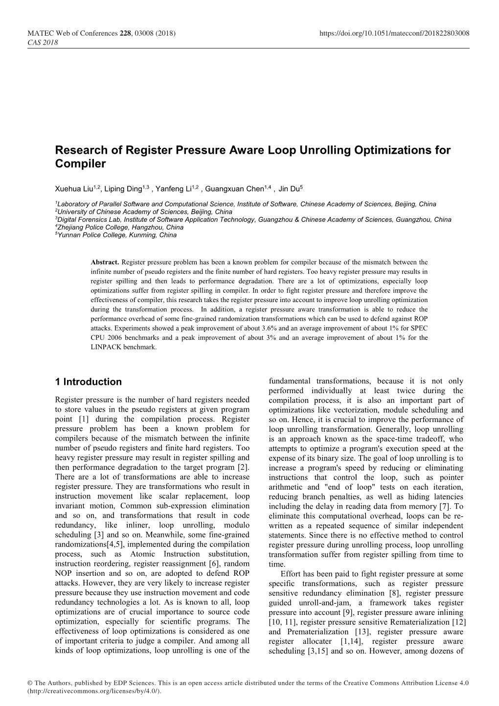 Research of Register Pressure Aware Loop Unrolling Optimizations for Compiler