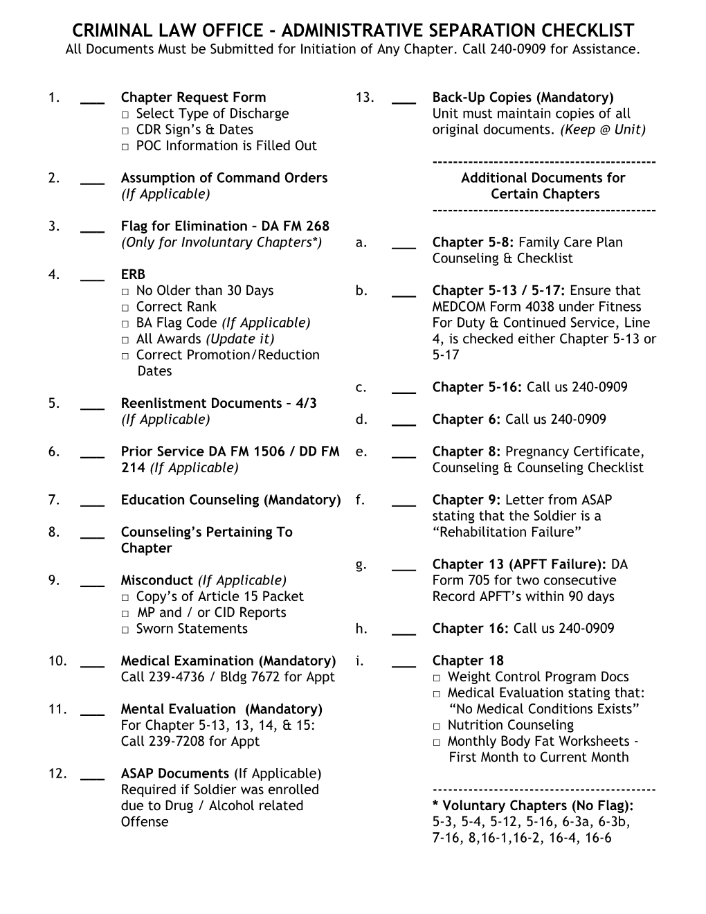 Administrative Seperation Checklist