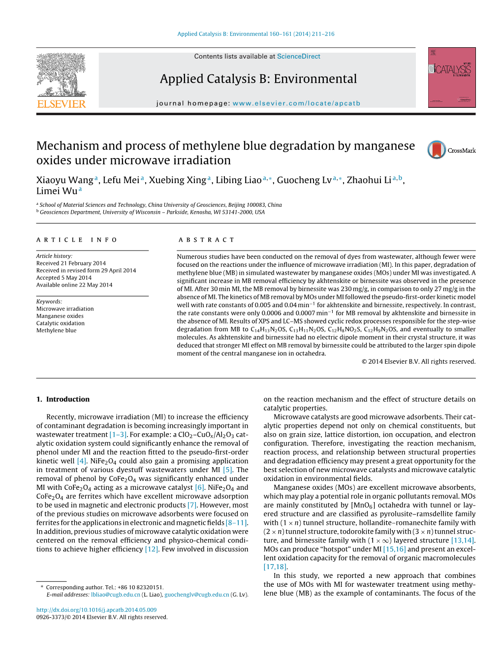 Mechanism and Process of Methylene Blue Degradation by Manganese Oxides Under Microwave Irradiation