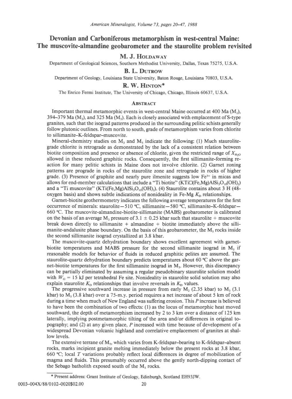 Devonian and Carboniferous Metamorphism in West-Central