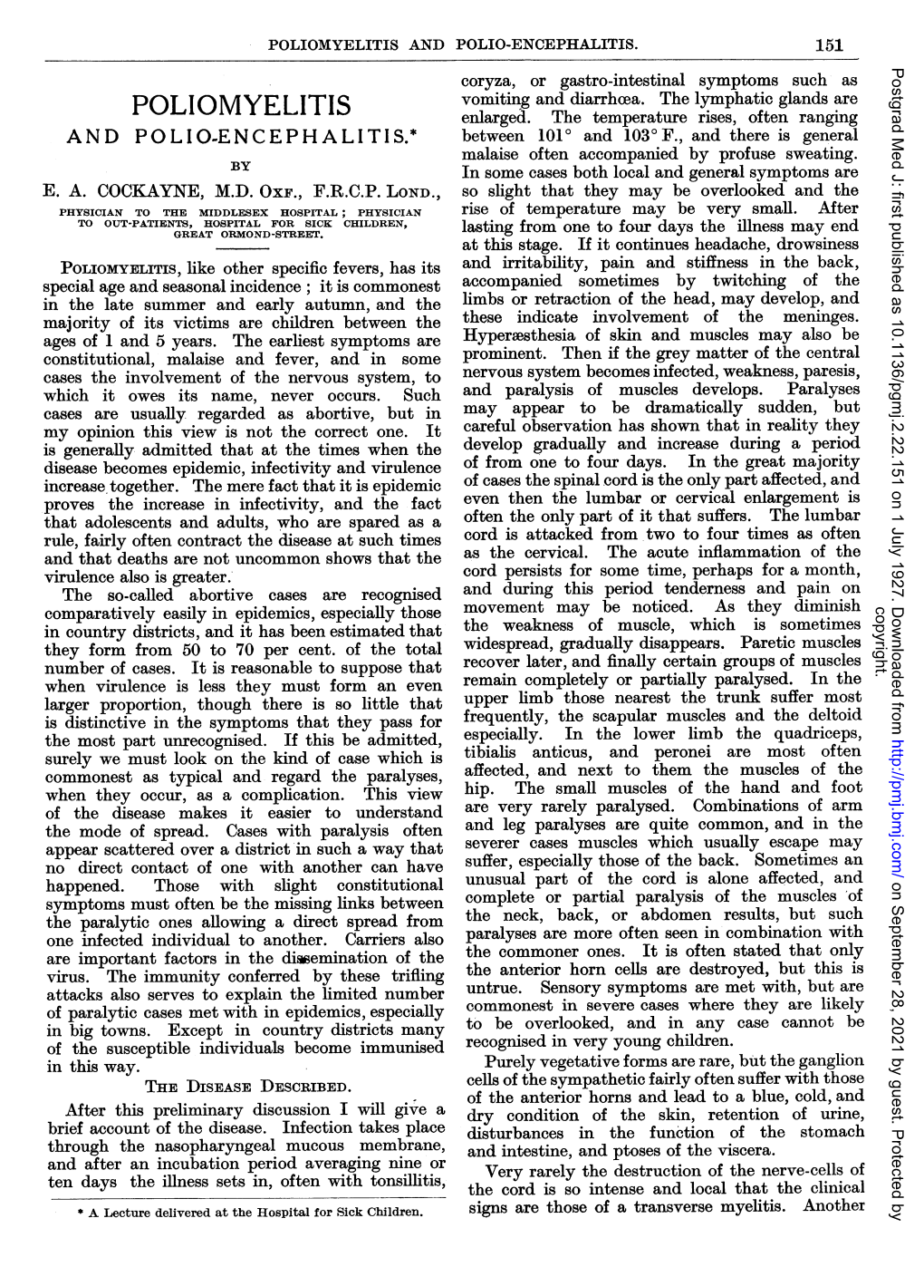 Poliomyelitis and Polio-Encephalitis