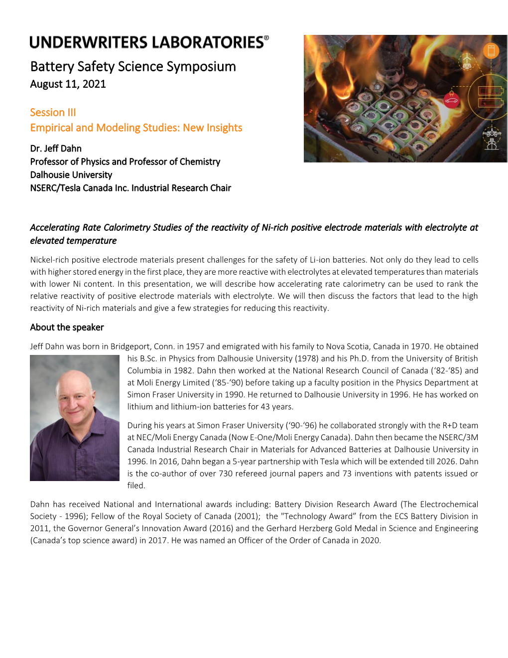 Battery Safety Science Symposium August 11, 2021