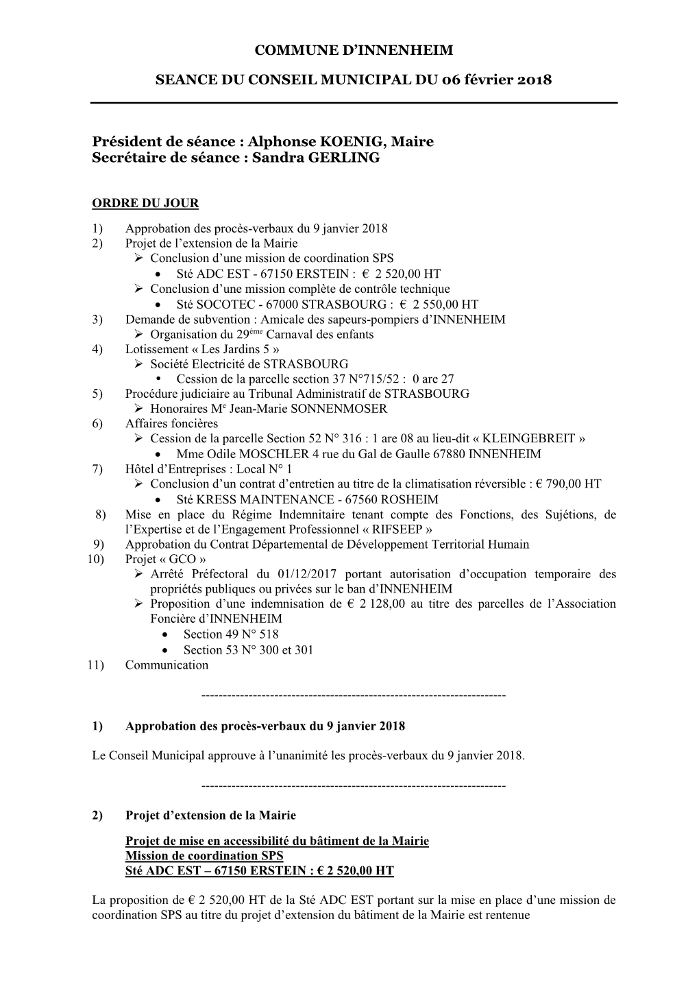 Conseil Municipal Du 06-02-2018