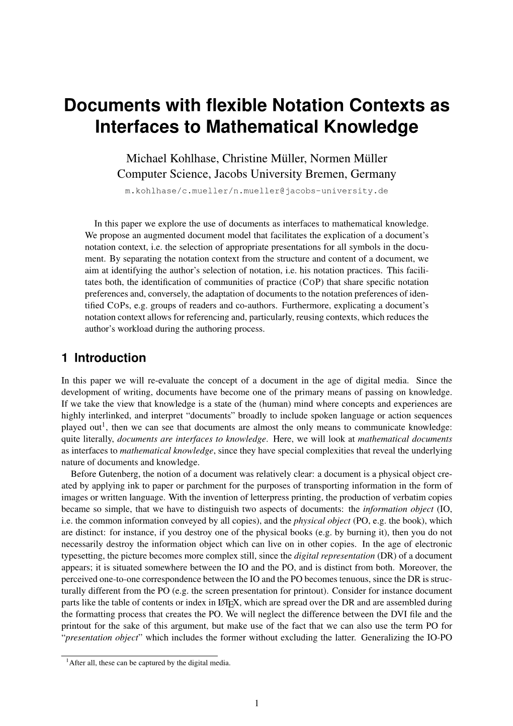 Documents with Flexible Notation Contexts As Interfaces To