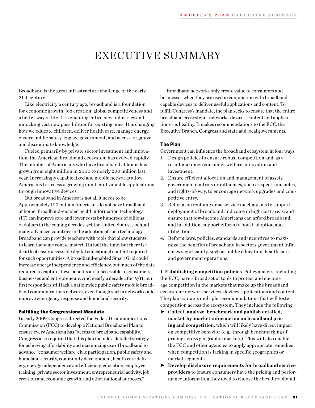 National Broadband Plan Executive Summary