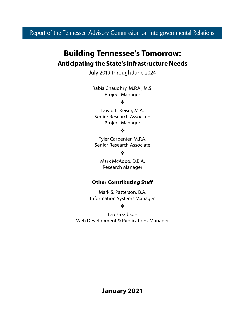 Building Tennessee's Tomorrow: Anticipating the State's