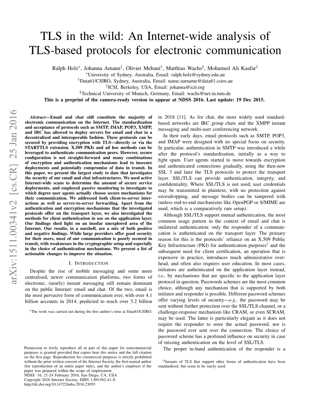 TLS in the Wild: an Internet-Wide Analysis of TLS-Based Protocols for Electronic Communication