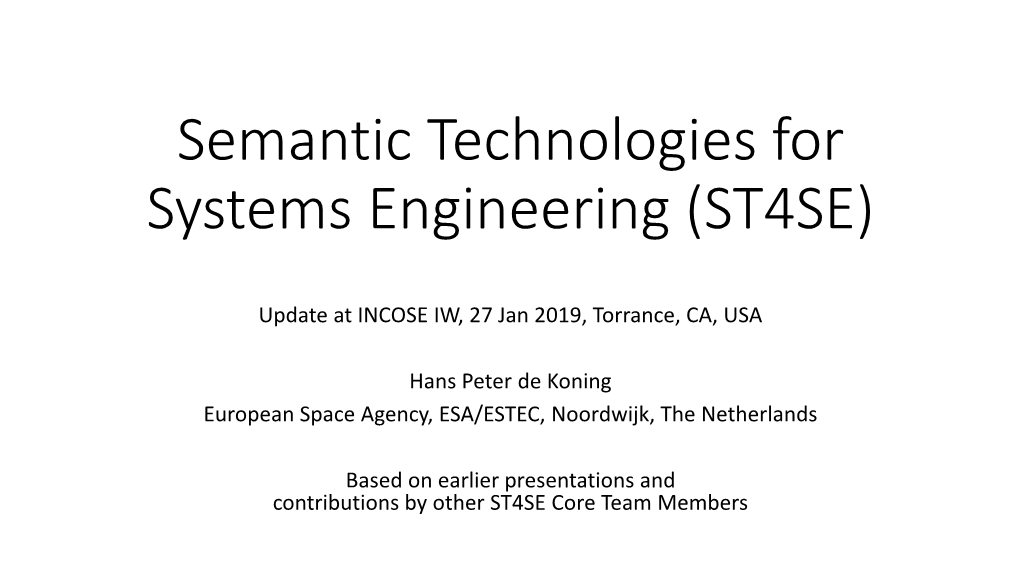 Semantic Technologies for Systems Engineering (ST4SE)