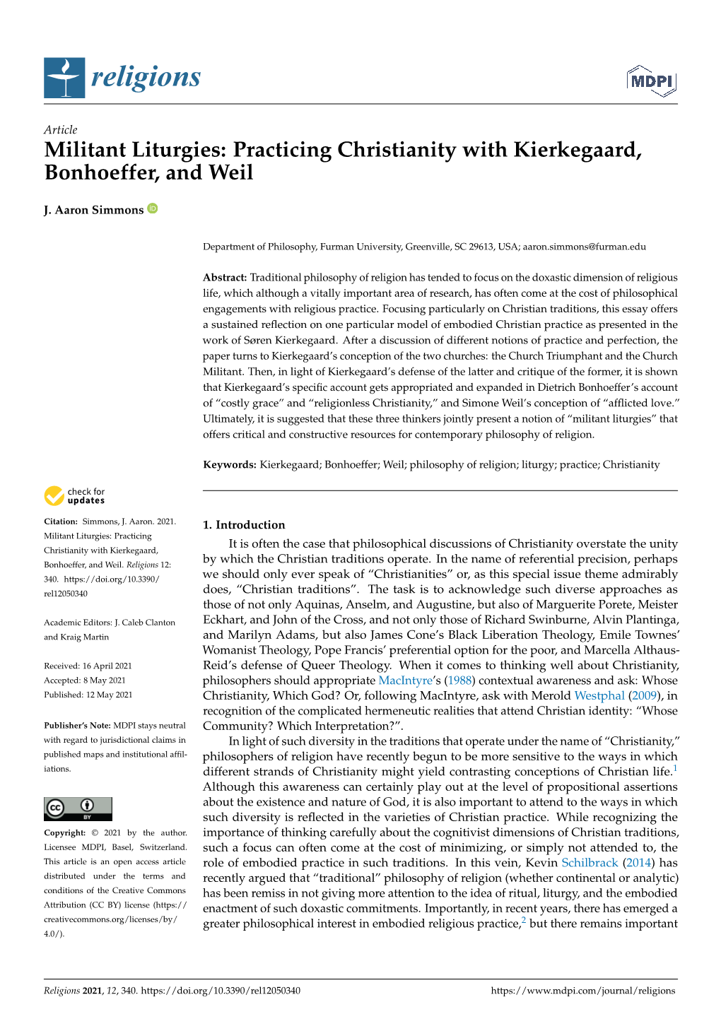 Militant Liturgies: Practicing Christianity with Kierkegaard, Bonhoeffer, and Weil