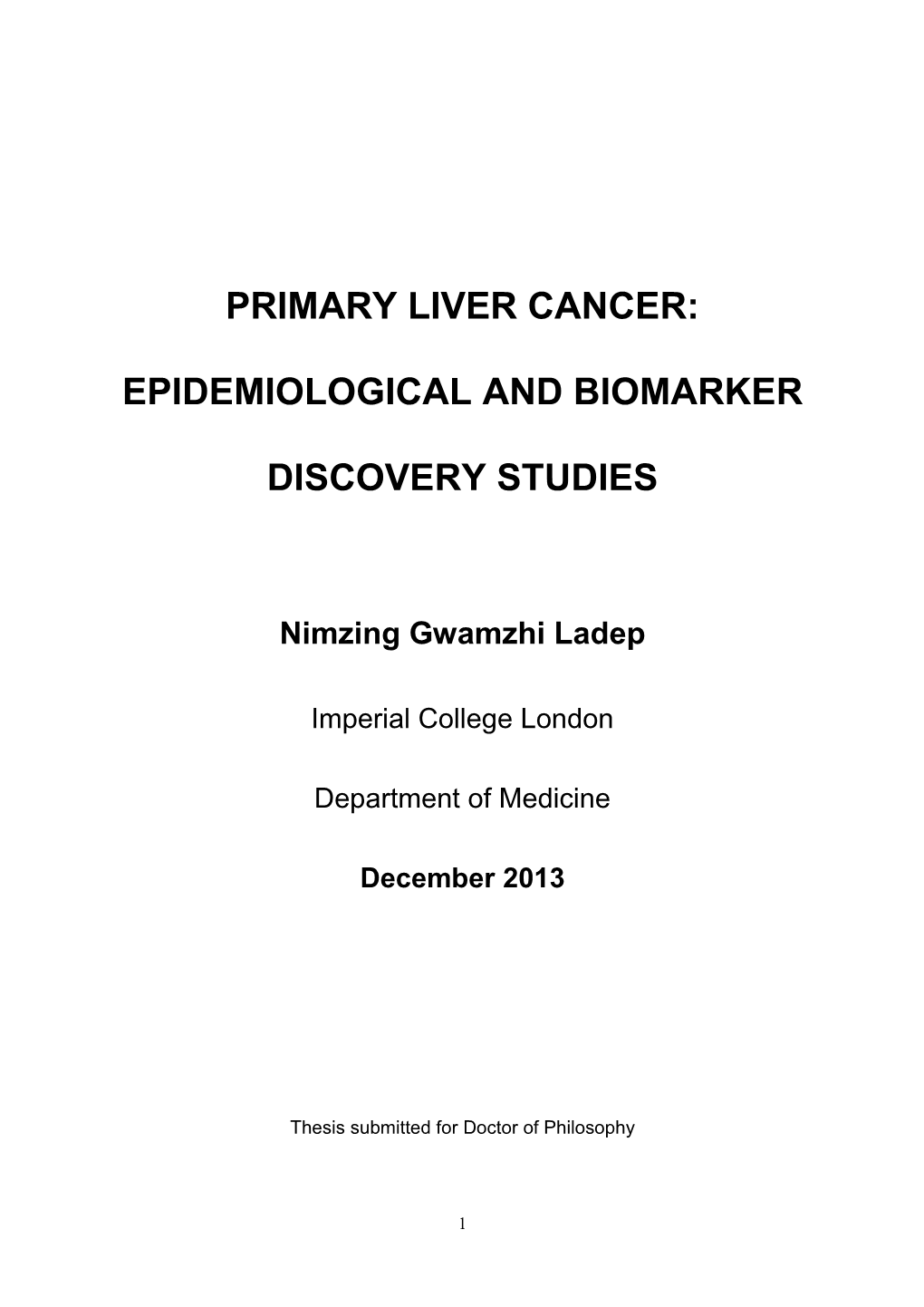 Primary Liver Cancer: Epidemiological And