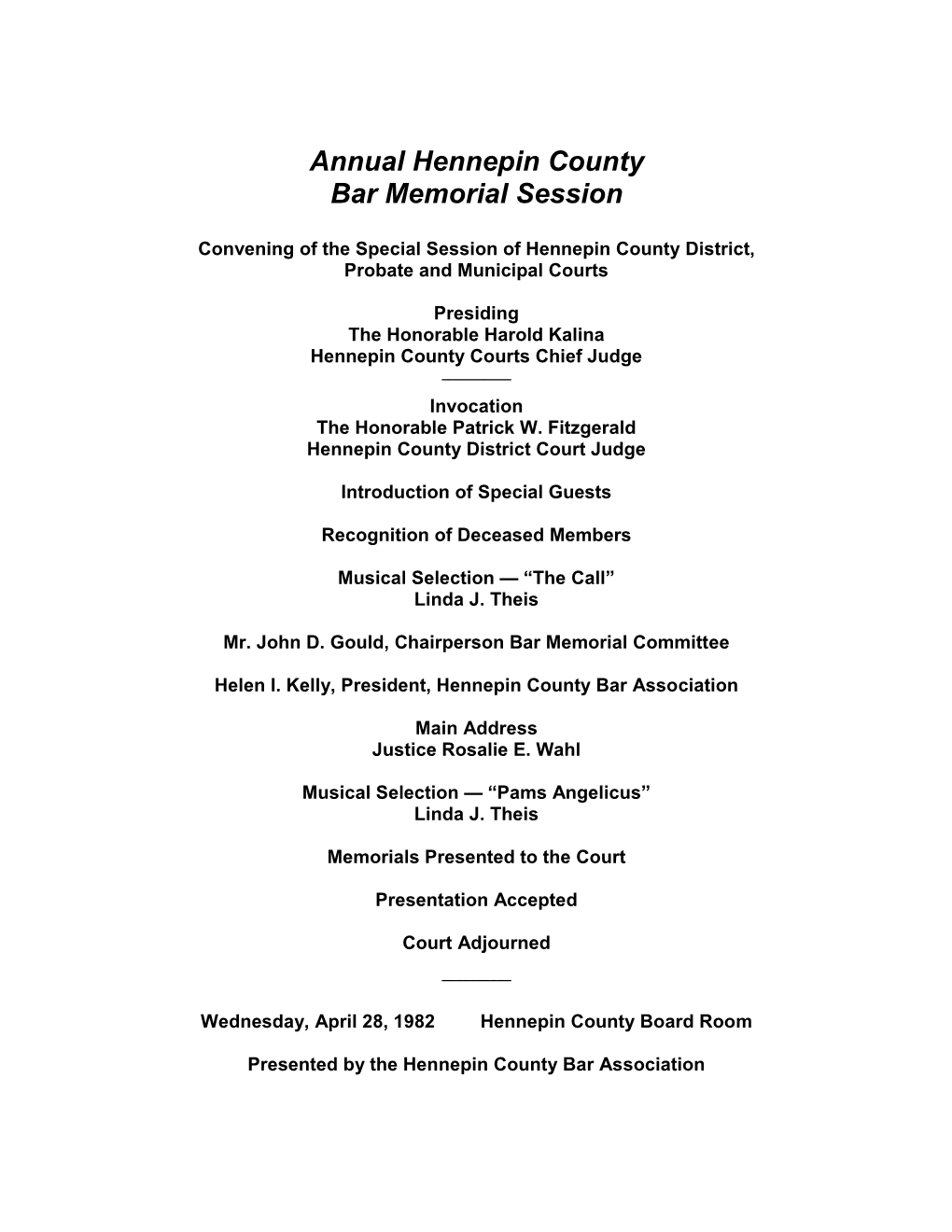 Annual Hennepin County Bar Memorial Session