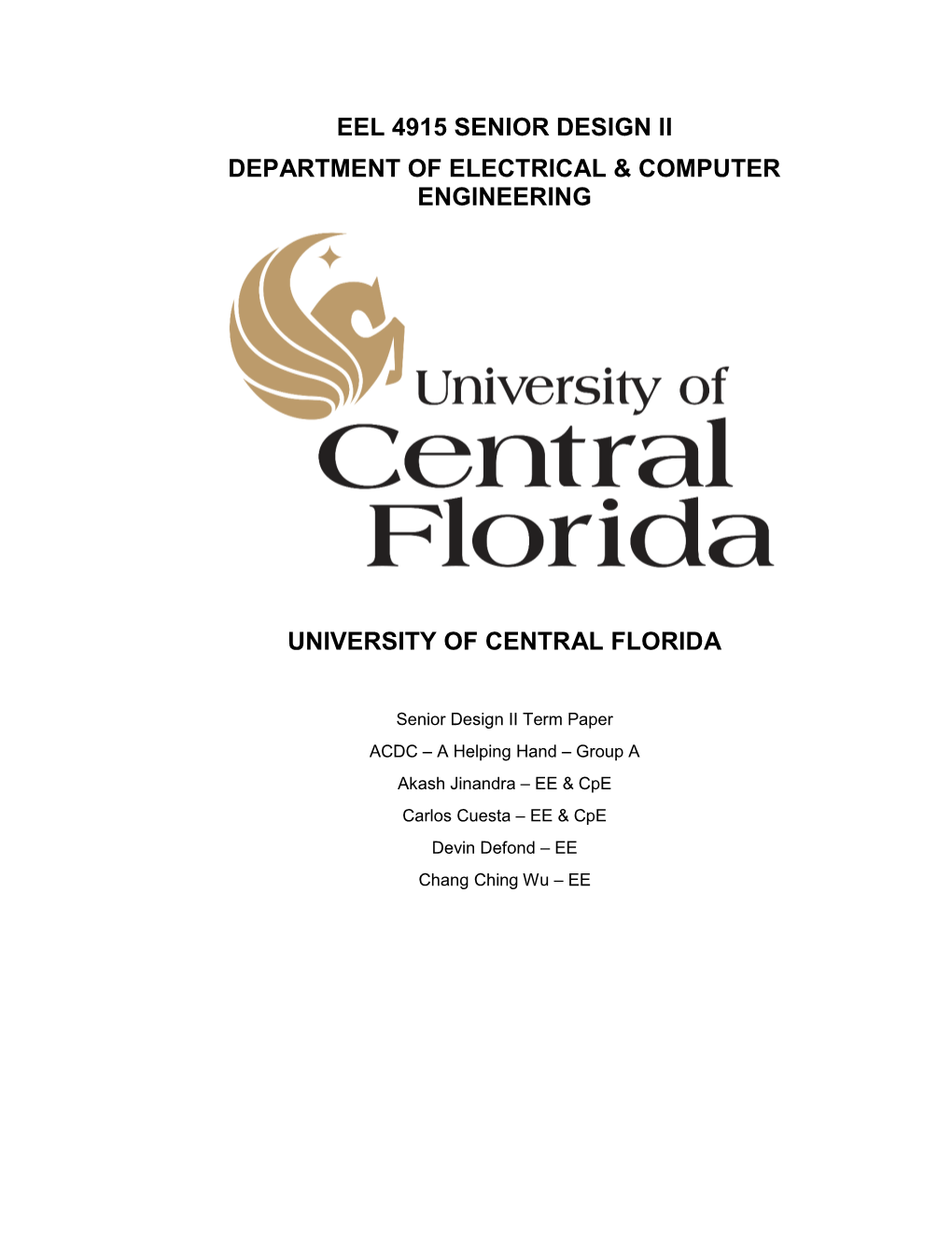 Eel 4915 Senior Design Ii Department of Electrical & Computer