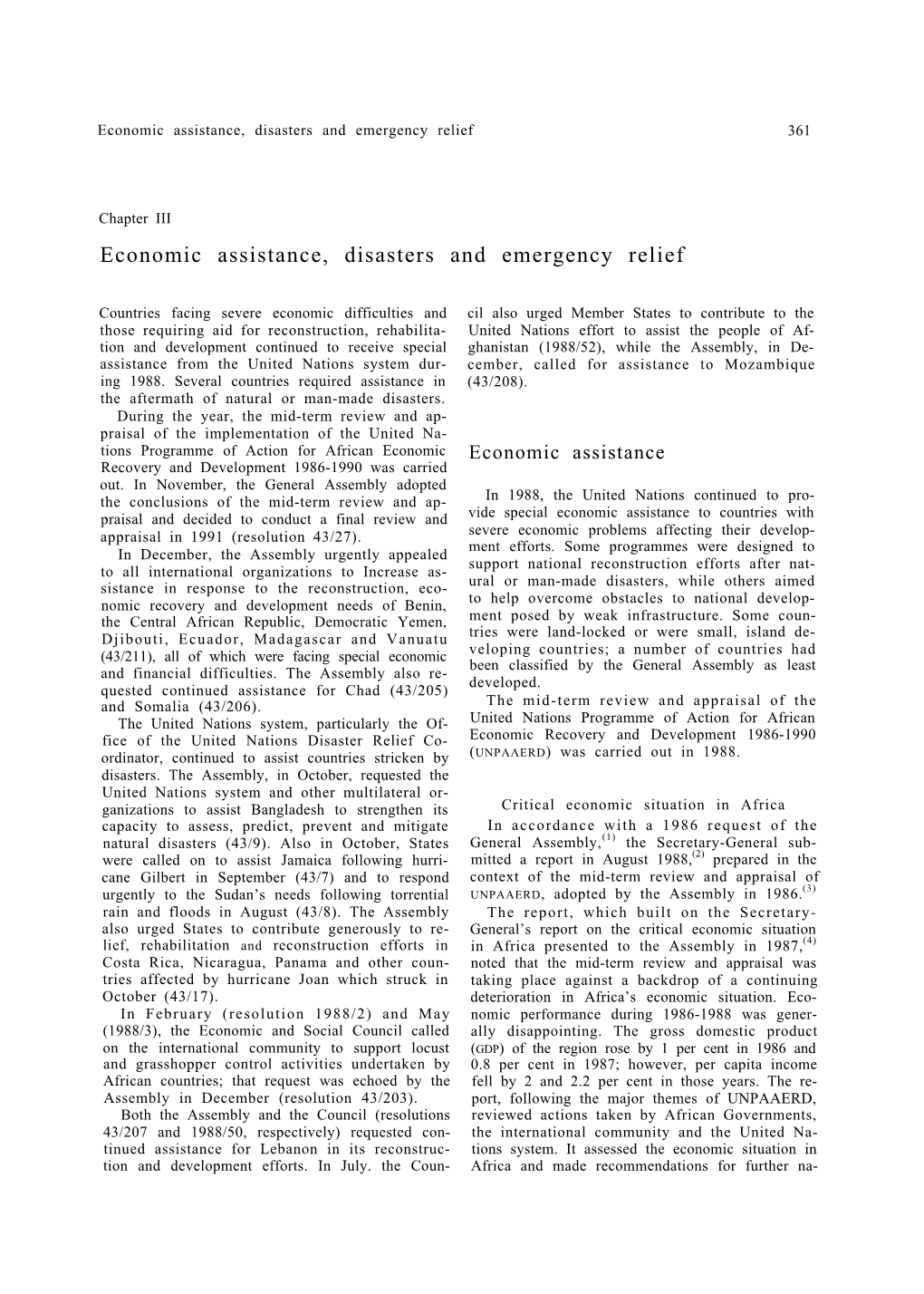 [ 1988 ] Part 3 Chapter 3 Economic Assistance, Disasters And