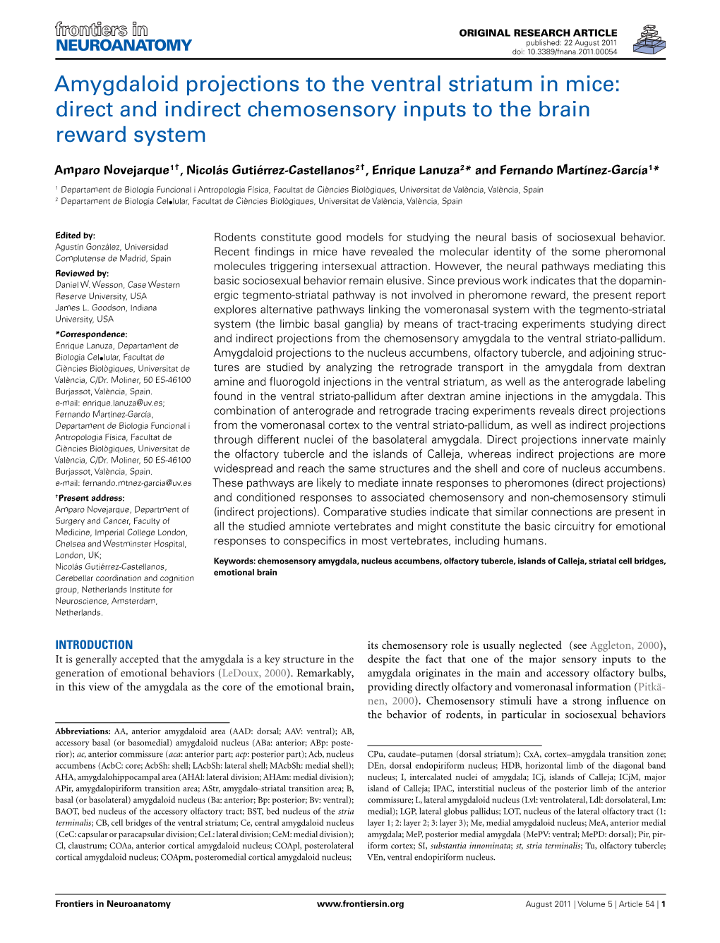 Amygdaloid Projections to the Ventral Striatum in Mice: Direct and Indirect Chemosensory Inputs to the Brain Reward System