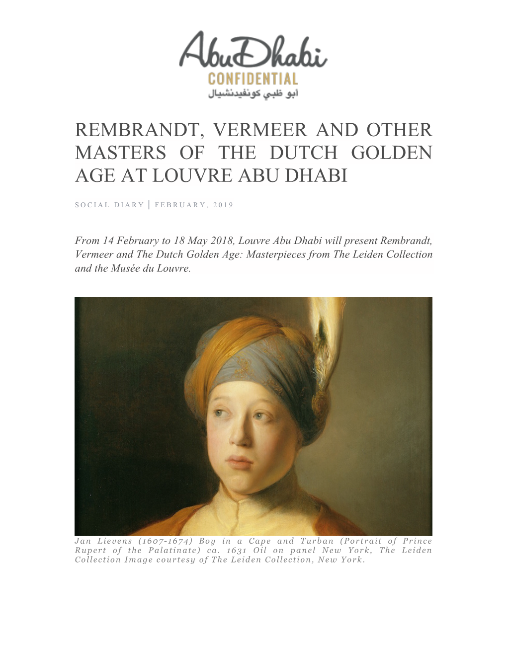 Rembrandt, Vermeer and Other Masters of the Dutch Golden Age at Louvre Abu Dhabi