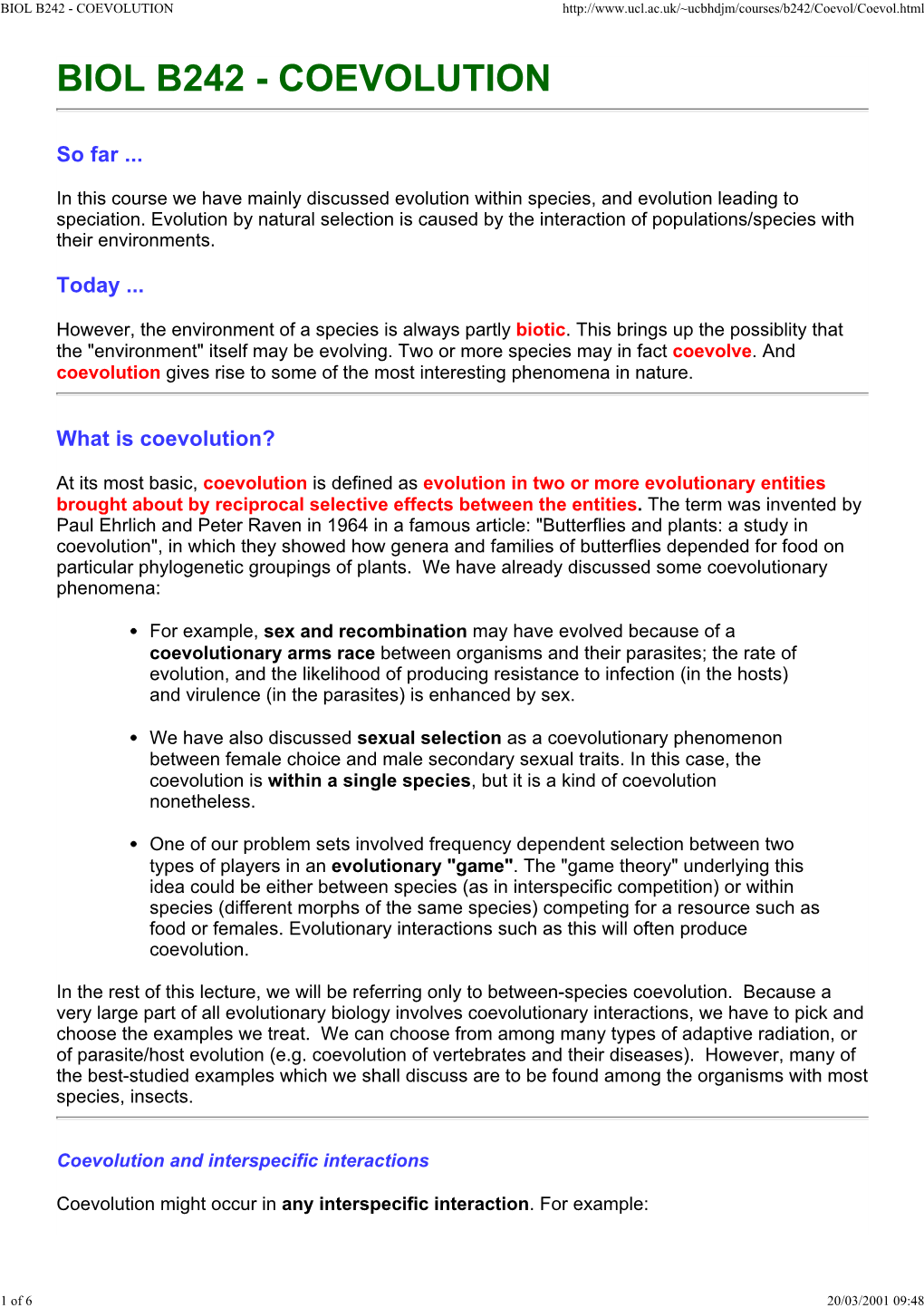 Biol B242 - Coevolution