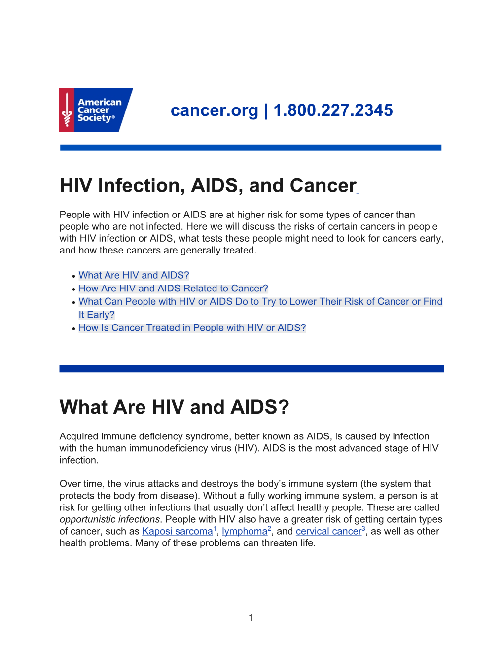 HIV Infection, AIDS, and Cancer