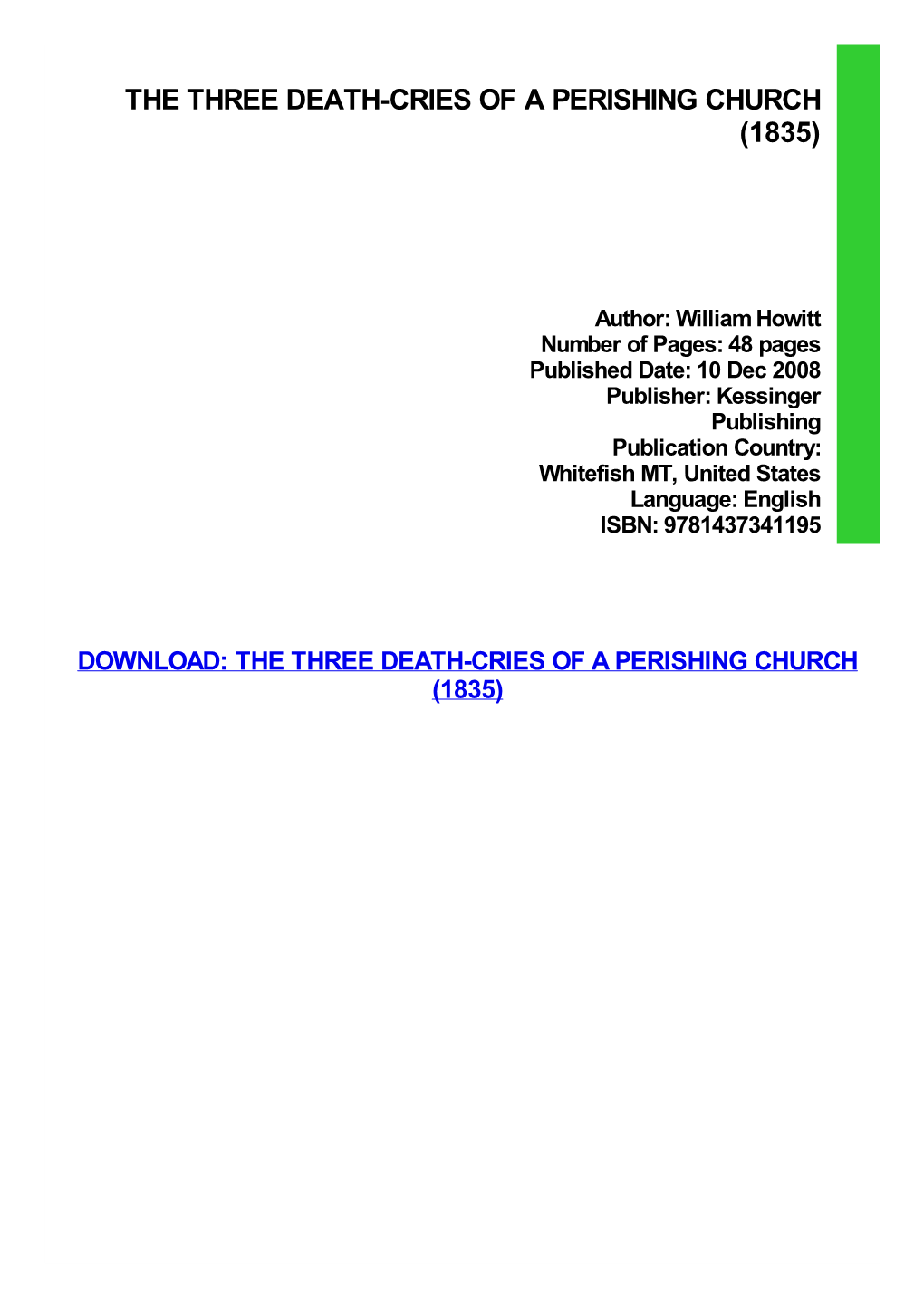 The Three Death-Cries of a Perishing Church (1835)