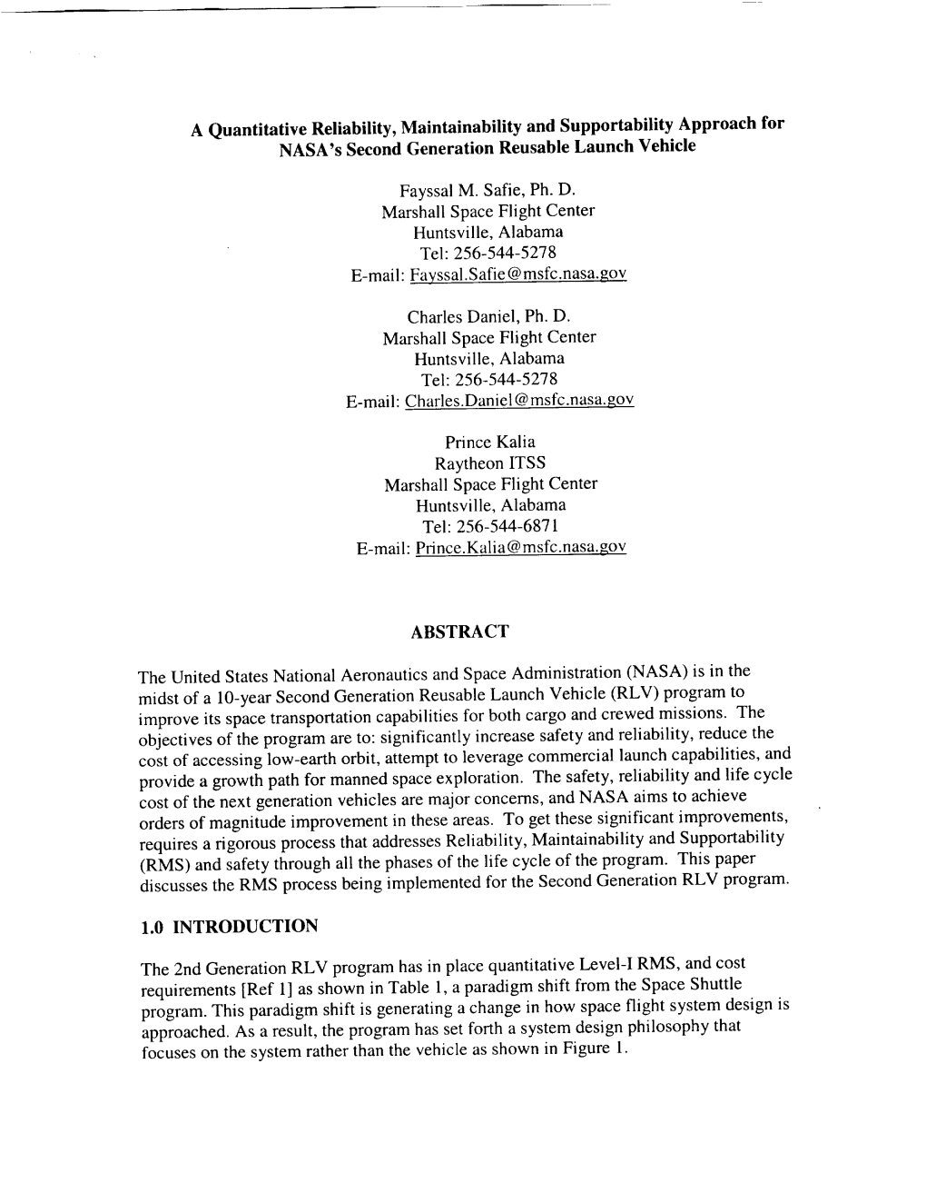 A Quantitative Reliability, Maintainability and Supportability Approach for NASA's Second Generation Reusable Launch Vehicle