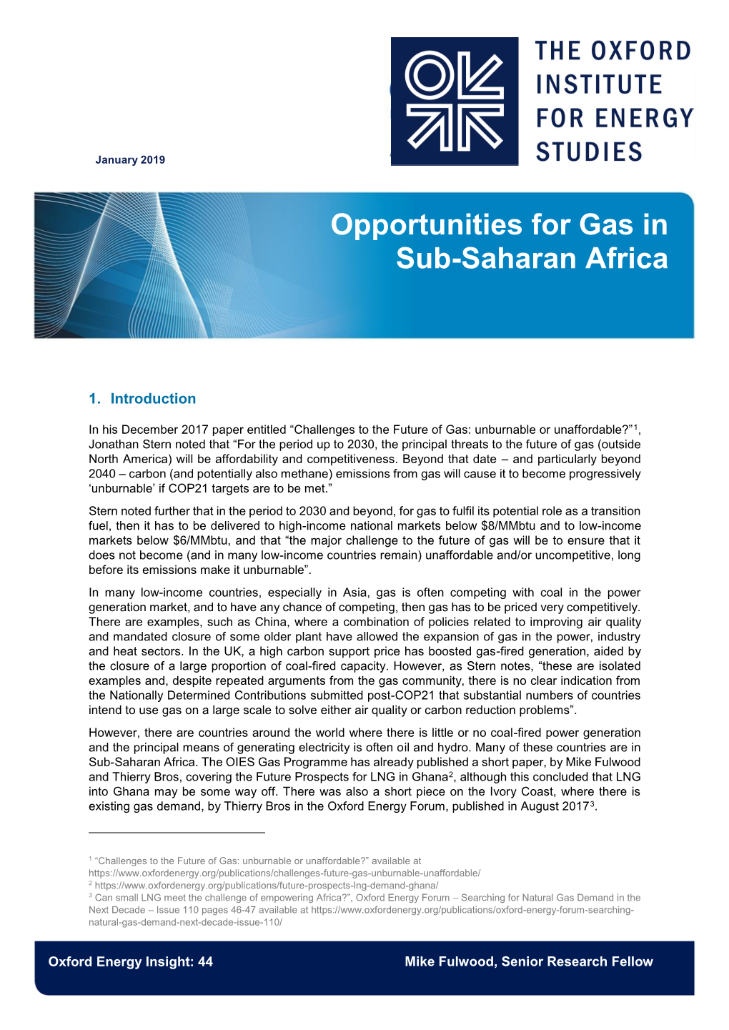 Opportunities for Gas in Sub-Saharan Africa