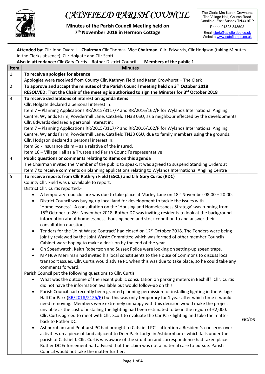 CATSFIELD PARISH COUNCIL the Village Hall, Church Road Catsfield, East Sussex TN33 9DP