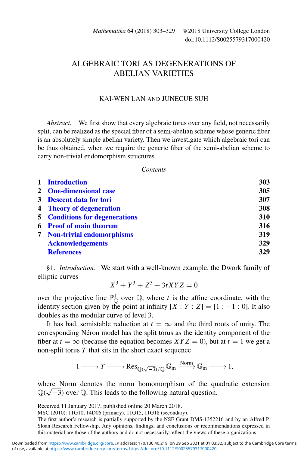 Algebraic Tori As Degenerations of Abelian Varieties