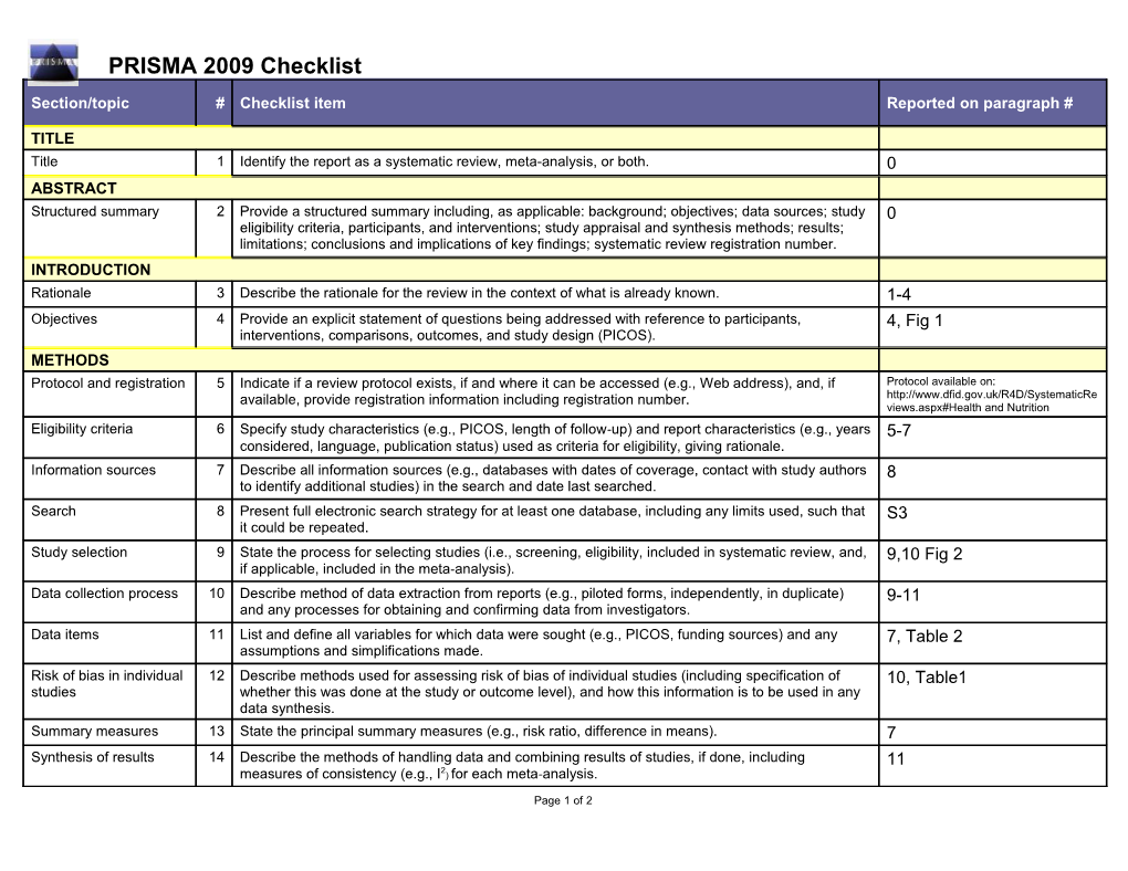 PRISMA 2009 Checklist