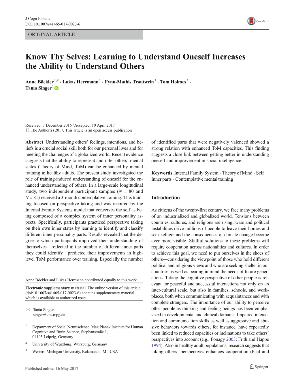 Know Thy Selves: Learning to Understand Oneself Increases the Ability to Understand Others